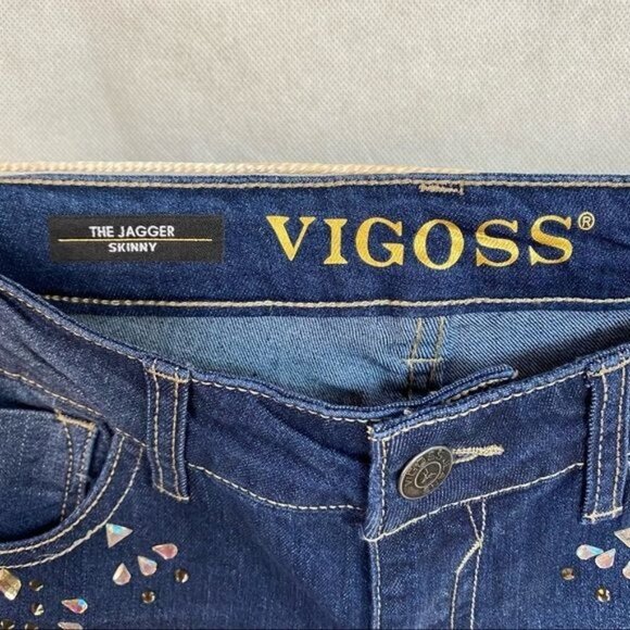 Vigoss The Jagger Stretch Demin Rhinestone Dark Blue Jeans Girls Size 14 - Picture 4 of 12